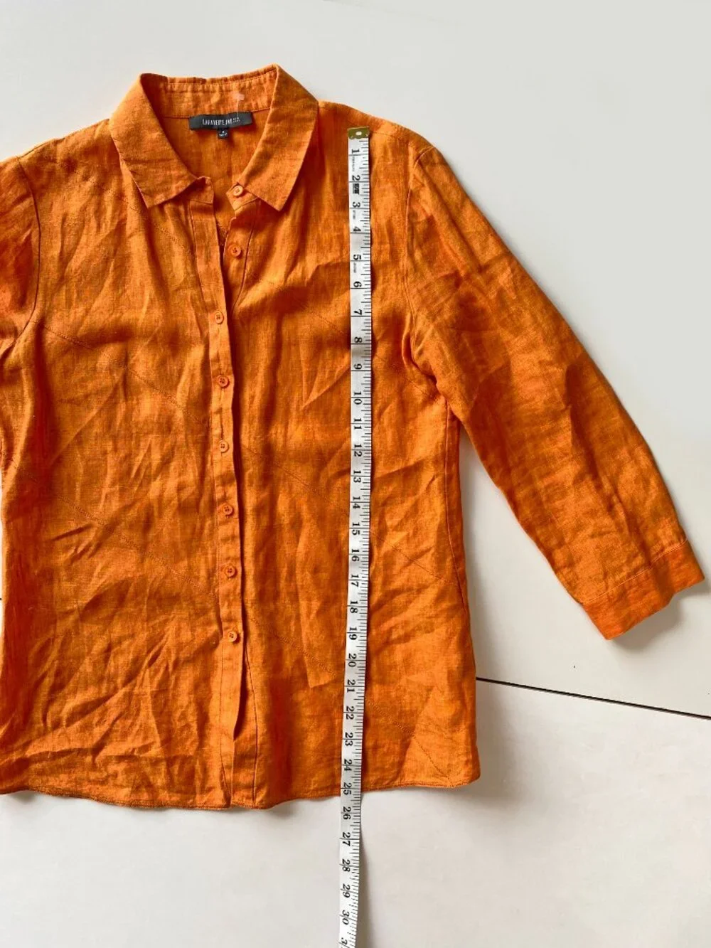 Lafayette 148 Orange Linen Button Front Shirt Womens 3/4 Sleeve Top Size 4 - Picture 6 of 9